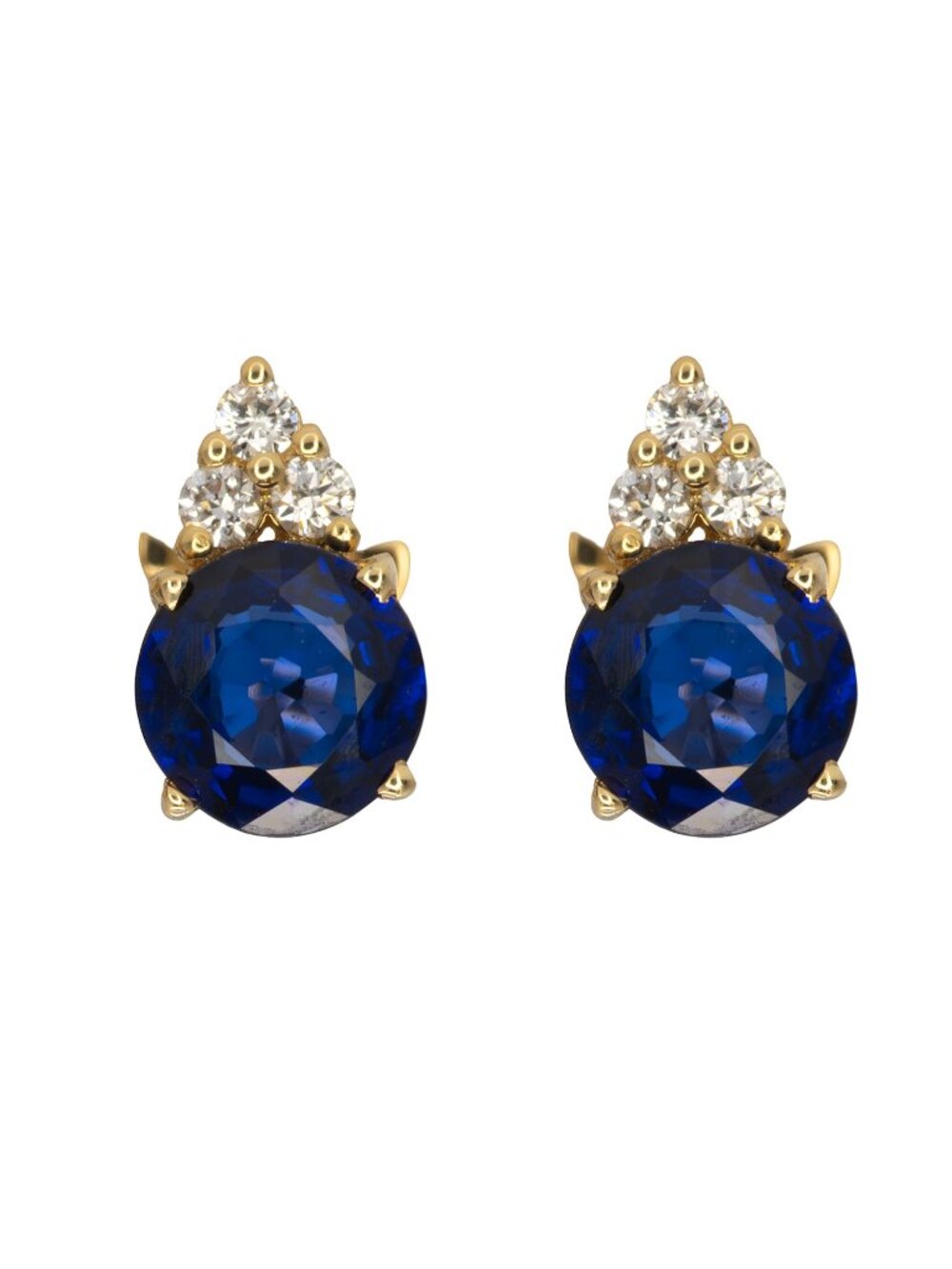 1.19ct Ceylon Blue Sapphire Stud Earrings with Natural Diamonds: Solid 14K Gold